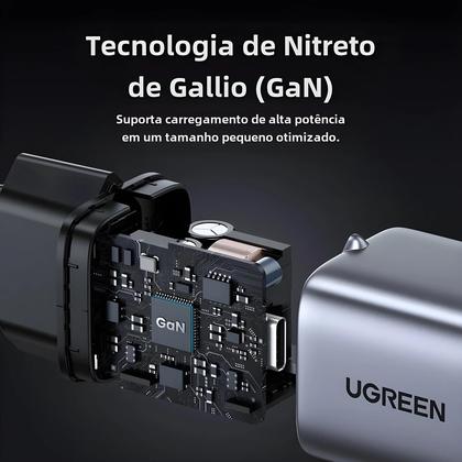 Imagem de Carregador Rápido GAN 30W Ugreen - Compatível com iPhone 15/14/13, iPad Pro, Samsung e Xiaomi (PD 3.0)