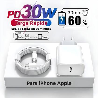 Imagem de Carregador Rápido PD USB C De 30W Para Apple iPhone 11 12 13 14 15 16 17 Air pro Max Cabo De