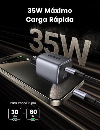 Imagem de Carregador Rápido UGREEN 35W USB C + USB-A GaN PD 3.0 QC 4+ suporta versões 33W 30W 25W 20W