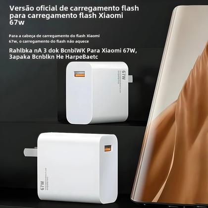 Imagem de Carregador Rápido USB Tipo C 67W para Xiaomi 14/13/12/11/10/Ultra/Redmi Note 12T/13 Pro