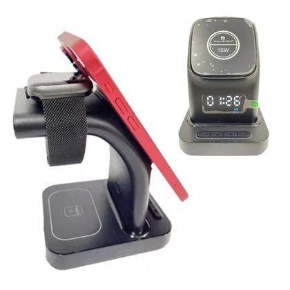 Imagem de Carregador Sem Fio 5 Em 1 Estação de Carregamento Rápido Com Relógio, Despertador e Luz Noturna (Preto)