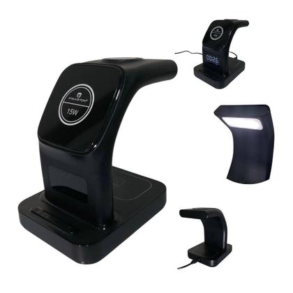 Imagem de Carregador Sem Fio 5 Em 1 Estação de Carregamento Rápido Com Relógio, Despertador e Luz Noturna (Preto)