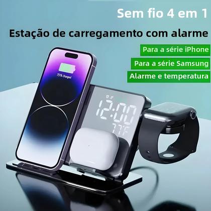 Imagem de Carregador Sem Fio e Despertador com Doca de Carregamento Rápido para iPhone 15/14 e Samsung S23/S22