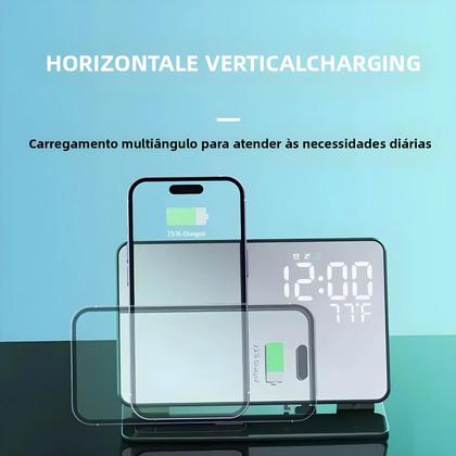 Imagem de Carregador Sem Fio e Despertador com Doca de Carregamento Rápido para iPhone 15/14 e Samsung S23/S22