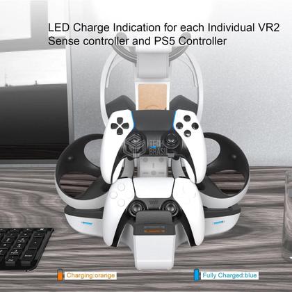 Imagem de Carregador Suporte Dock Led Para 4 Controle Oculos Playstation 5 PS VR2 Sense