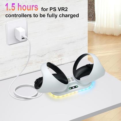 Imagem de Carregador Suporte Dock Led Para Controle Oculos Playstation PS VR2 Sense Branco