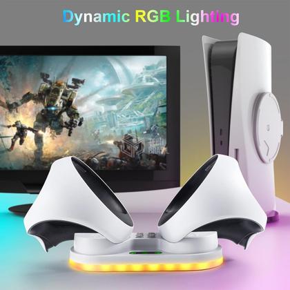 Imagem de Carregador Suporte Dock Led Para Controle Oculos Playstation PS VR2 Sense Branco