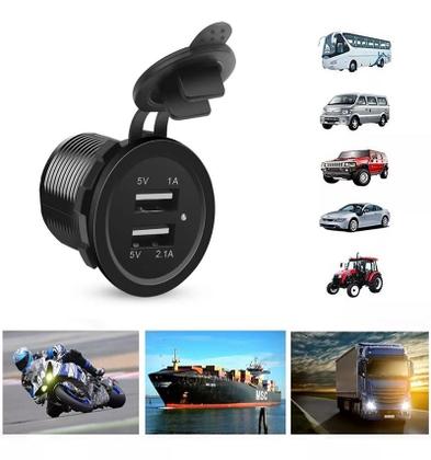 Imagem de Carregador Tomada Usb Duplo 3.1A Universal Carro Moto Caminhao Nautico Automotivo Led Verde KLX Qualidade e Inovação