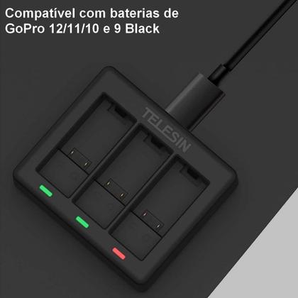 Imagem de Carregador Triplo para Câmera GoPro 9/10/11 e 12 Black - Telesin