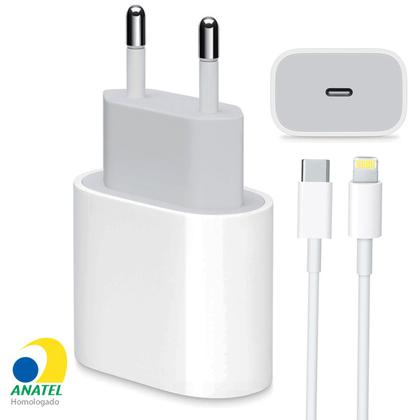 Imagem de Carregador Turbo 20W + Cabo Lightning para USB-C Compatível Iphone 11 12 13 Pro Max X XR XS