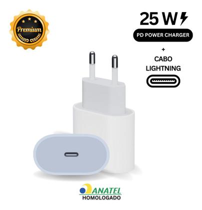 Imagem de Carregador Turbo 25W com Cabo Compatível com iPhone 7 a 14 Pro Max  USBC