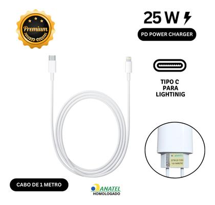 Imagem de Carregador Turbo 25W com Cabo Compatível com iPhone 7 a 14 Pro Max  USBC