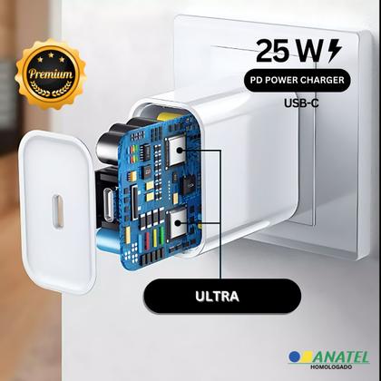 Imagem de Carregador Turbo 25W com Cabo Compatível com iPhone 7 a 14 Pro Max  USBC