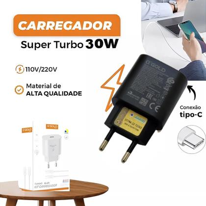 Imagem de Carregador Turbo 30w Para Samsung Galaxy Todos Modelos Tipo C A04e A14 A22 A23 A54 S21 S22 S23 S24 Fe Com Cabo Blindado