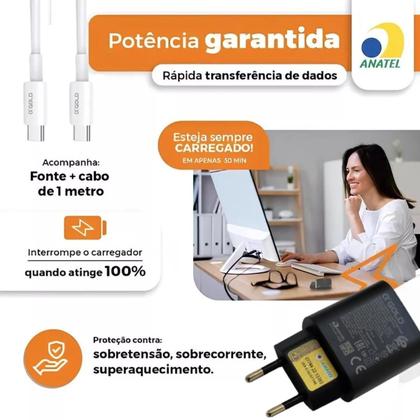 Imagem de Carregador Turbo 30w Para Samsung Galaxy Todos Modelos Tipo C A04e A14 A22 A23 A54 S21 S22 S23 S24 Fe Com Cabo Blindado