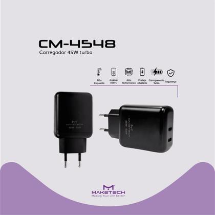 Imagem de Carregador Turbo 45w Gan Dupla USB-C Cm-4548 Maketech