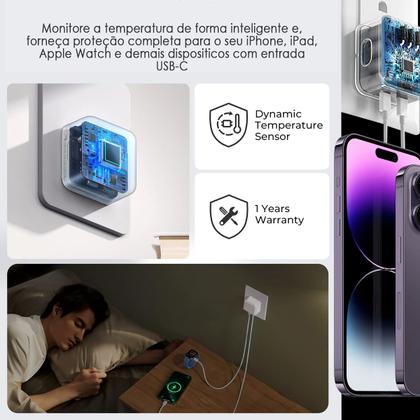Imagem de Carregador Turbo 50w Tipo-C Acompanha 2 Cabos Trançados Compatível Iphone 15 15 Pro e 15 Max