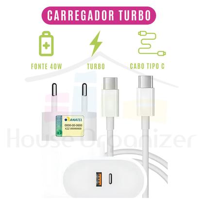 Imagem de Carregador Turbo C/ Fonte 40w Cabo Tipo-c P/ Smartphone Celular Notebook Laptop Usb 2 Entradas Carga Rápida