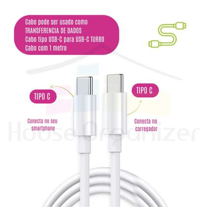 Imagem de Carregador Turbo C/ Fonte 40w Cabo Tipo-c P/ Smartphone Celular Notebook Laptop Usb 2 Entradas Carga Rápida