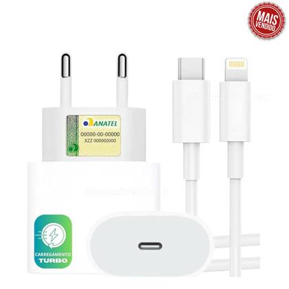 Imagem de Carregador Turbo Com Cabo Usb C Lightning Fonte 20W Ultra Rapido Compatível Modelo iPhon 11 12 13 14 Original Inova