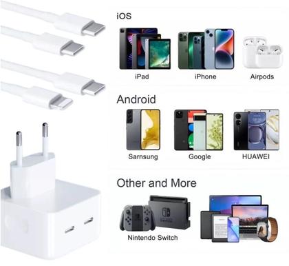 Imagem de Carregador Turbo Duplo Usb-C Compativel Lightning - 40w