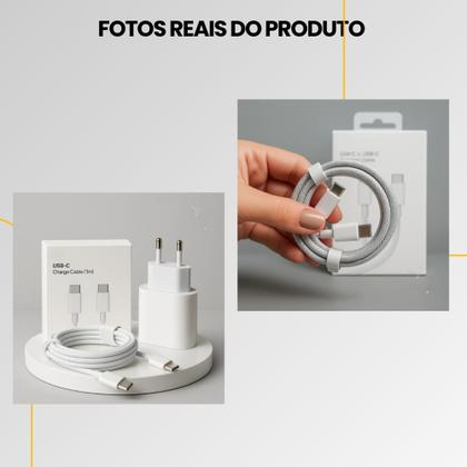Imagem de Carregador Turbo Fonte 20w + Cabo USB-C Trançado Compatível iPhone 15 16 Pro Max Plus Ultra PD