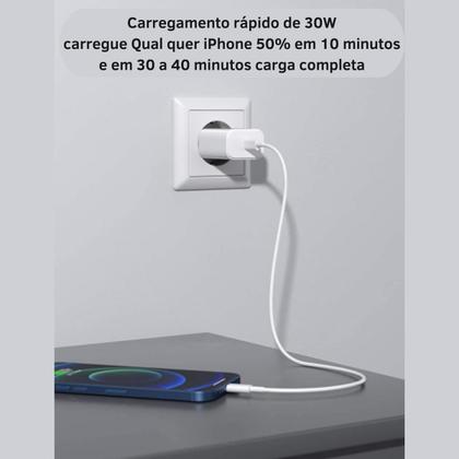 Imagem de Carregador Turbo Fonte 30w Usb-c+ Cabo Compatível com iPhone 11 12 13 14 Max X XR XS