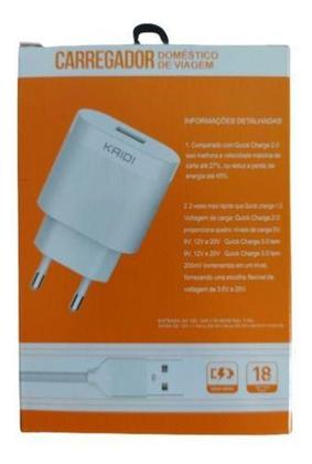Imagem de Carregador Turbo Kaidi KD-550S QC 3.0 com cabo Micro USB V8