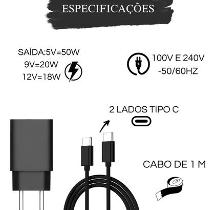 Imagem de Carregador Turbo Power 50 Tipo c Tipo C Compatível Moto G23 G24 G34 G53 G54 G73 G84