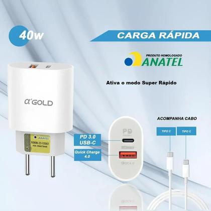 Imagem de Carregador Turbo Rápido 40w Para Samsung Galaxy A14 A15 A20 A21 A22 A24 A25 A35 A55 A71 A72 A73 A80 M51 M52 M53 M54 M55 Cabo Blindado Tipo C Usb C