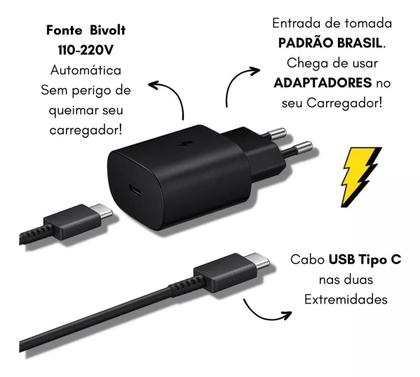 Imagem de Carregador Turbo Tipo - C Fonte 45W + Cabo Compatível com Samsung Galaxy Carga Ultra Rápida