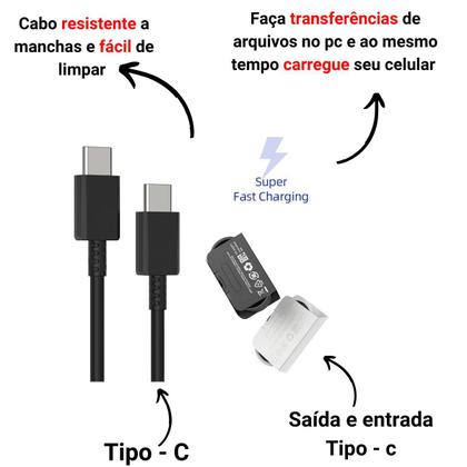 Imagem de Carregador Turbo Tipo - C Fonte 45W + Cabo Compatível com Samsung  Galaxy Carga Ultra Rápida