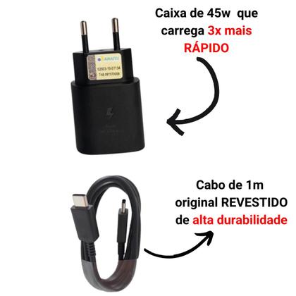 Imagem de Carregador Turbo Tipo - C Fonte 45W + Cabo Compatível com Samsung  Galaxy Carga Ultra Rápida