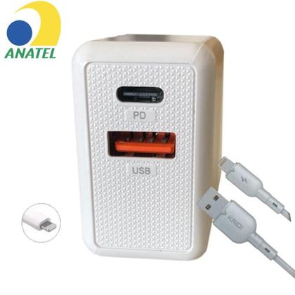 Imagem de Carregador Turbo Tipo-c Usb dupla entrada + Cabo Lightning - KAIDI