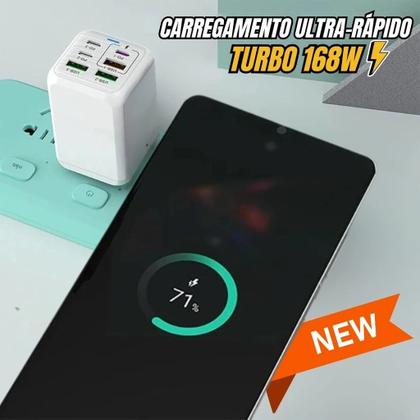 Imagem de Carregador Turbo TipoC 4 USB 2 PD 168w Super Rápido Fast MI turbo charger 6 saídas com cabo PD