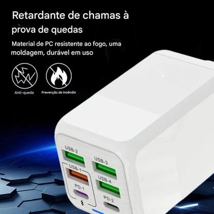 Imagem de Carregador Turbo TipoC 4 USB 2 PD 168w Super Rápido Fast MI turbo charger 6 saídas com cabo PD