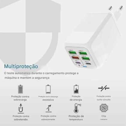 Imagem de Carregador Turbo TipoC 4 USB 2 PD 168w Super Rápido Fast MI turbo charger 6 saídas com cabo PD