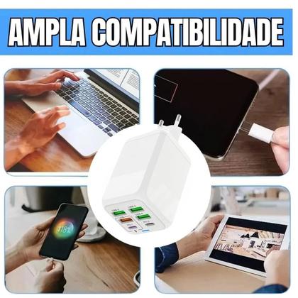 Imagem de Carregador Turbo TipoC 4 USB 2 PD 168w Super Rápido Fast MI turbo charger 6 saídas com cabo PD