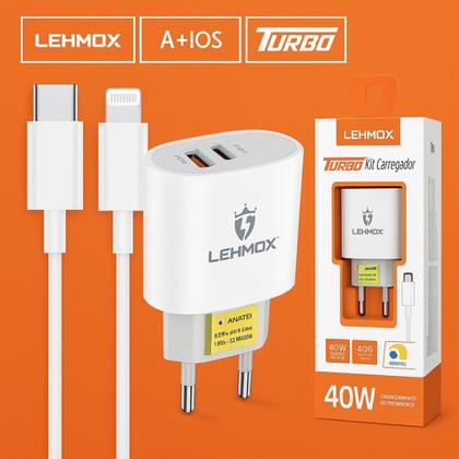 Imagem de Carregador Ultra Turbo 40W e Cabo Tipo C x Lightning Compatível com iPhone X XR XS 11 12 13 14 Pro Max 7 8 Plus