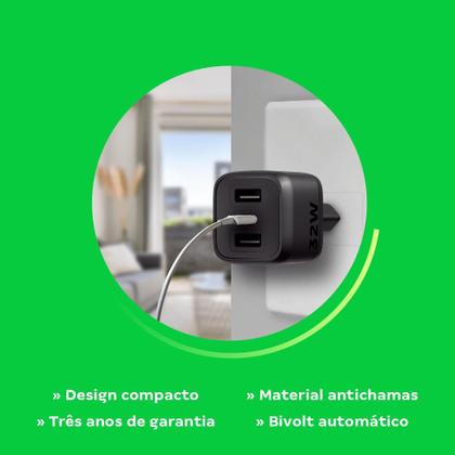 Imagem de Carregador Ultrarrapido 32w C/ 3 Portas Usb (2 Usb-a 1 Usb-c) Gan Ec12 4820192