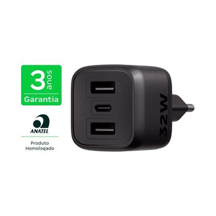 Imagem de Carregador Ultrarrapido 32w C/ 3 Portas Usb (2 Usb-a 1 Usb-c) Gan Ec12 4820192