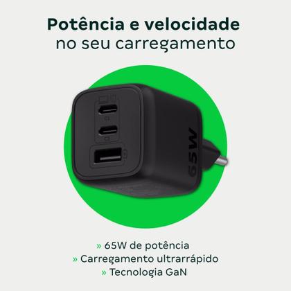Imagem de Carregador Ultrarrapido 65w C/ 3 Portas Usb (1 Usb-a 2 Usb-c) Gan Ec21 4820190