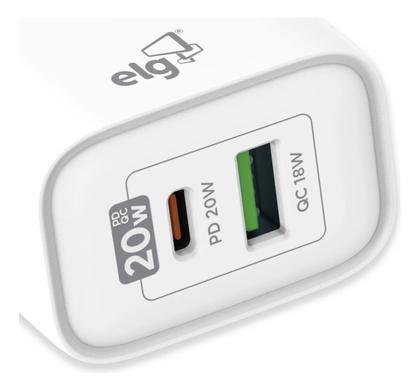 Imagem de Carregador Universal De Parede Elg Duas Portas Usb-c + Usb-a