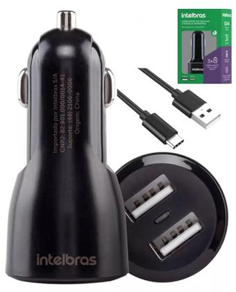 Imagem de Carregador Universal veicular Intelbras Turbo c/ cabo USB 2 portas