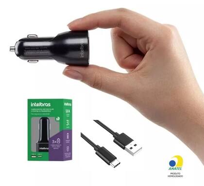 Imagem de Carregador Universal veicular Intelbras Turbo c/ cabo USB 2 portas