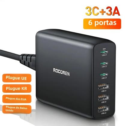 Imagem de Carregador USB 100W com 6 Portas Tipo C e PD - Estação de Carregamento Rápido para iPhone 14/13 Pro