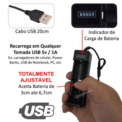 Imagem de Carregador USB Bateria Recarregável 18650 3.7V 12800mAh C/ Indicador de Carga LEY2033 LEY2033BAT