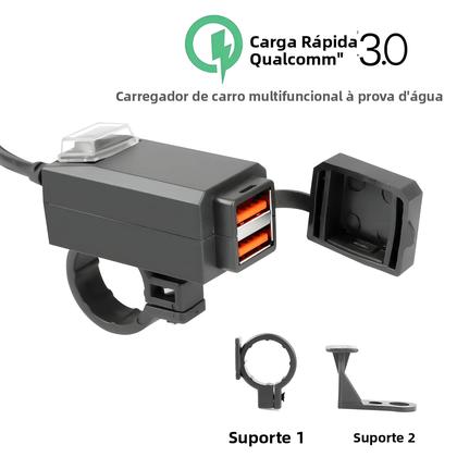 Imagem de Carregador USB Duplo À Prova d'Água Para Motocicleta 12V Com Carregamento Rápido 3.0 E Interruptor,
