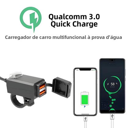 Imagem de Carregador USB Duplo À Prova d'Água Para Motocicleta 12V Com Carregamento Rápido 3.0 E Interruptor,