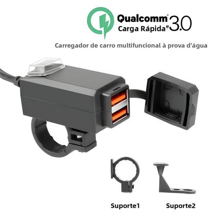 Imagem de Carregador USB Duplo À Prova d'Água Para Motocicleta 12V Com Carregamento Rápido 3.0 E Interruptor,